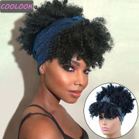 10 Short Afro Kinky Curly Wigs for Women Puffy Head Band Wig with Scarf Heat Resistant Natural Synthetic Fiber Jerry Curl Wigs