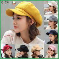 QIZUI ไม่เป็นทางการ หมวกไวเซอร์ Baker Boy Hats ฤดูใบไม้ร่วงฤดูหนาว หมวกนิวส์บอย หมวกจิตรกร หมวกขนสัตว์ Fedora หมวกเบเร่ต์