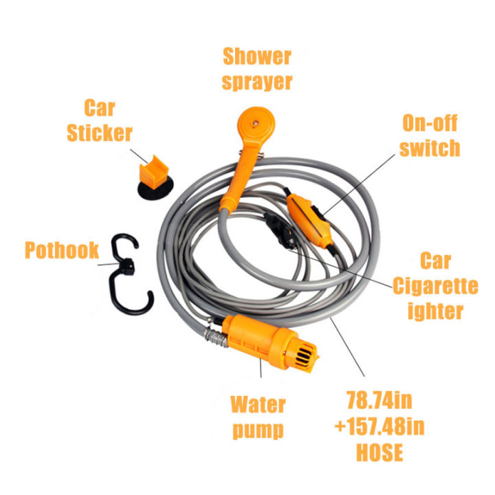 ฝักบัว-12-v-ชุดอาบน้ำ-มีปั๊มใช้ไฟรถ-ฝักบัวแค้มป์ปิ้ง-ฝักบัวพกพา-ฝักบัวอาบน้ำกลางแจ้ง-ฝักบัวอาบน้ำแคมป์-ชุดฝักบัวอาบน้ำสำหรับเดินทาง
