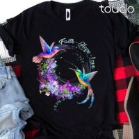 Faith Hope Love Wreath Hummingbird Couple T Shirt S 3Xl Black