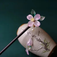 Wooden Hairpin Ancient style Simple Tassel Cheongsam Hair Stick Chinese style Hanfu Glaze Flower Kanzashi Retro Hair Accessories Haberdashery