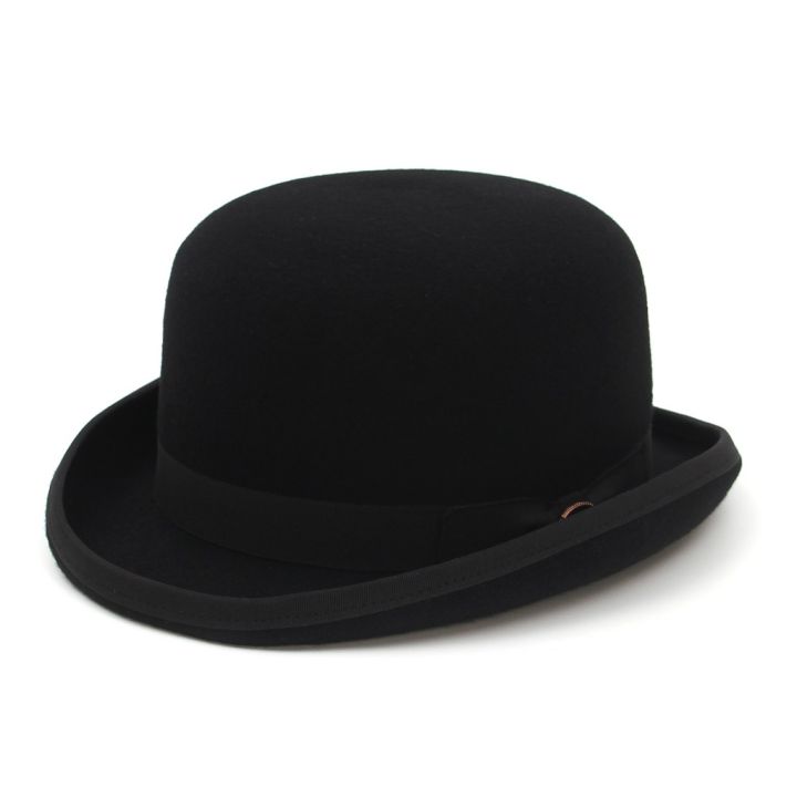 卐∈ 4 Sizes 100 Wool Felt Black Derby Bowler Hat For Men Women Satin