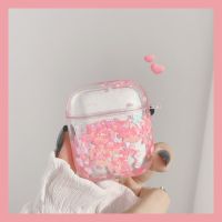 ❇♗ Cute Love Style Liquid Quicksand Shell For Airpods 1 2 Case Silicone Bluetooth Wireless Protective Cove For AirPods 2 Cute Funda