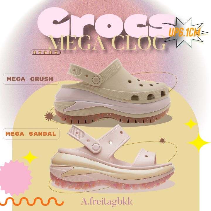 รองเท้าแตะผู้หญิง-crocs-classic-mega-crush-sandal-รองเท้าผู้หญิงแบบรัดส้น-รองเท้าแตะลำลอง-รองเท้า-crocs-ผู้หญิง-รองเท้าเผื่อสุขภาพ