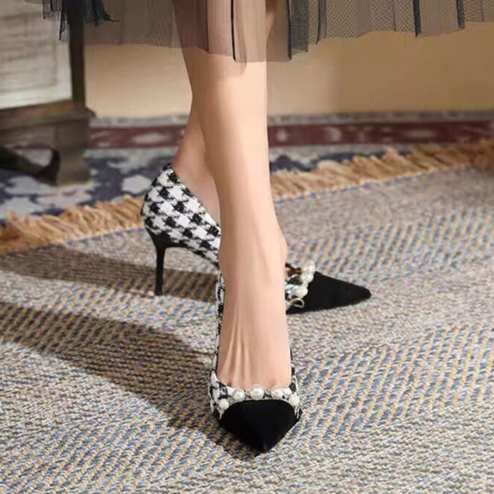 renben-รองเท้าส้นสูงผู้หญิง-ประดับมุกแบบใหม่รองเท้าสำหรับทำงานมืออาชีพรองเท้าส้นเข็ม