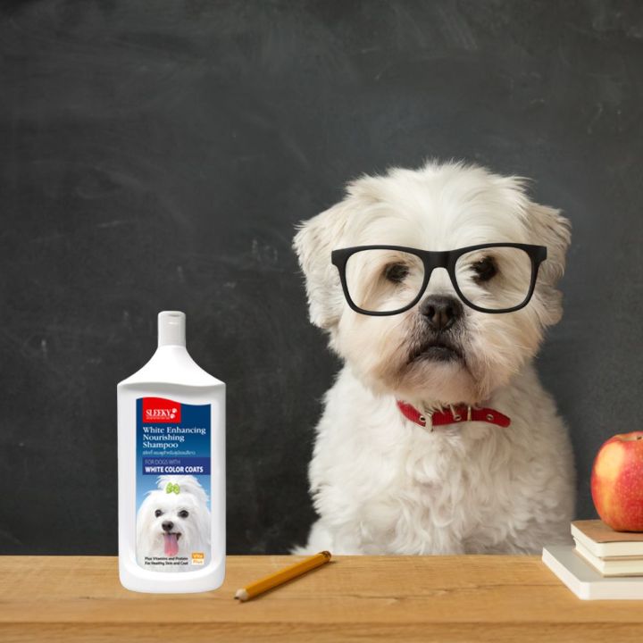 แชมพูสุนัขสีขาว-sleeky-white-สลิคกี้-บำรุงขนและผิวหนัง-สำหรับสุนัขขนสีขาว-350ml-3ขวด-sleeky-white-enhancing-dog-shampoo-350ml-3-bottle