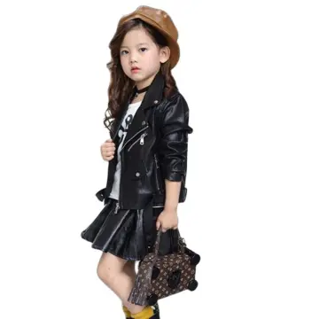 Baby Girls Kids Outfits Spring Autumn Faux Leather Lapel Jacket Zipper  Outerwear Coat Girl's Leather Coat Pu Leather Short Style Jacket Solid  Color Motorcycle Biker Jackets 2023 