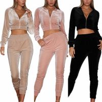 【DT】hot！ Piece Set Crop Top Sweatshirt Tracksuit Womens Sets Hooded Sleeve Hoodie Sport