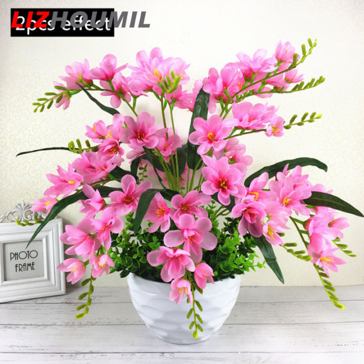 lizhoumil-ชุด9มัดช่อดอกไม้ประดิษฐ์ดอกไม้ปลอมกันแสงยูวีสำหรับตกแต่งห้องนั่งเล่นในบ้าน2ชิ้น