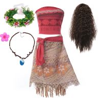 Moana Cosplay Costume Vaiana Adventure Summer Girls Beach Dresses Kids Chirismas Party Clothes With Wig Necklace