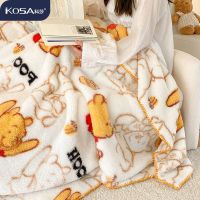 【Ready】? Thick Strawberry Bear Blanket Winter Warm Office Nap Blanket Single Double Lamb Milk Fleece Blanket Cover Legs