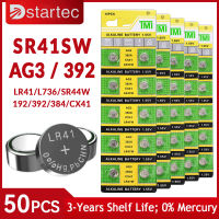 DStartec 50ชิ้น AG3เหรียญแบตเตอรี่ LR41 392 192ปุ่มเซลล์เหรียญแบตเตอรี่อัลคาไลน์1.55โวลต์ SR41SW L736 CX41สำหรับนาฬิกาของเล่นไม่มีปรอท