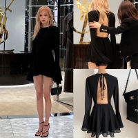 Rosé x dress(550฿ฟรีส่ง) เดรสเว้าหลัง แขนยาว ปลายแขนระบาย ด้านหลังมีเชือกผูก โทนสีดำ เนื้อผ้าดี พริ้วสวย มีซับใน wg.we