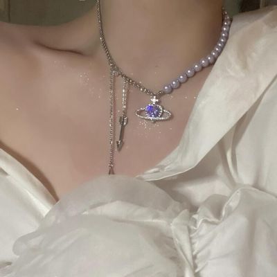 Artificial Pearl Chokers Necklace Woman Planet Bridal Wedding Necklaces Link Chain Pendant Girls Jewelry Gold Color Kpop Saturn