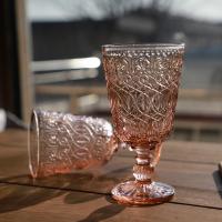 【CW】▧﹉❃  2Pcs Wine Glass Cups Color Embossed Goblet Juice Cup Wedding Cocktail 350ml