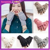 LIURU Women Thermal Gift Hand Warmer Flip Knitted Half Finger Mittens Gloves Thicken