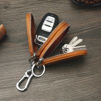 ✳✾ Key Bag Mens Leather Double Zipper Multifunctional Car Key Bag Key Wallet Coin Pouch Purse Housekeeper Key Bag