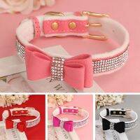 〖Love pets〗 Bling Rhinestone Dog Collar Cute Bowknot Puppy Cat Collars Soft Padded Pet Necklace With Bowtie Warm For Small Dogs Chihuahua