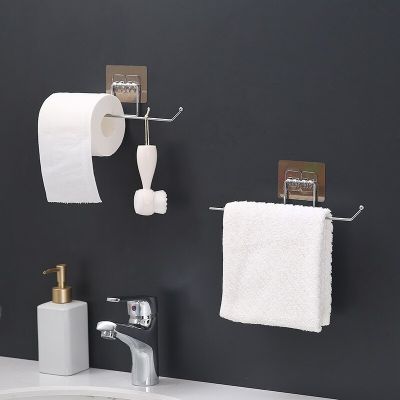 Household Bathroom Shelf Towel Rack Kitchen Stainless Steel Non Perforated Rag Cling Film Wall Hanging Toilet Hanging Rack Bathroom Counter Storage