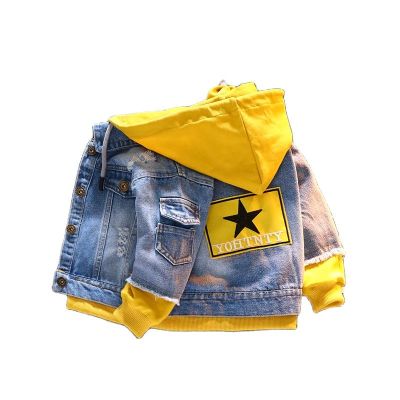 Spring Autumn Denim Jacket For Boy Girl New 2022 Korean Version Fashion Patchwork Hooded Cowboy Coat Casual Childrens Clothing