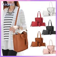 XIAHU 4Pcs/set หนังพียู กระเป๋า Crossbody แบบพกพาได้ ความจุสูงมาก กระเป๋าแบบสะพายไหล่ แฟชั่นสำหรับผู้หญิง ลำลองแบบสบายๆ กระเป๋าสตางค์กระเป๋าเงิน ผู้หญิงผู้หญิงผู้หญิง