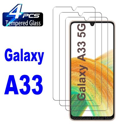 Samsung Galaxy กระจกนิรภัยสำหรับอลูมิเนียมสูง2/4ชิ้น A33ฟิล์มปกป้องหน้าจอ5ก.