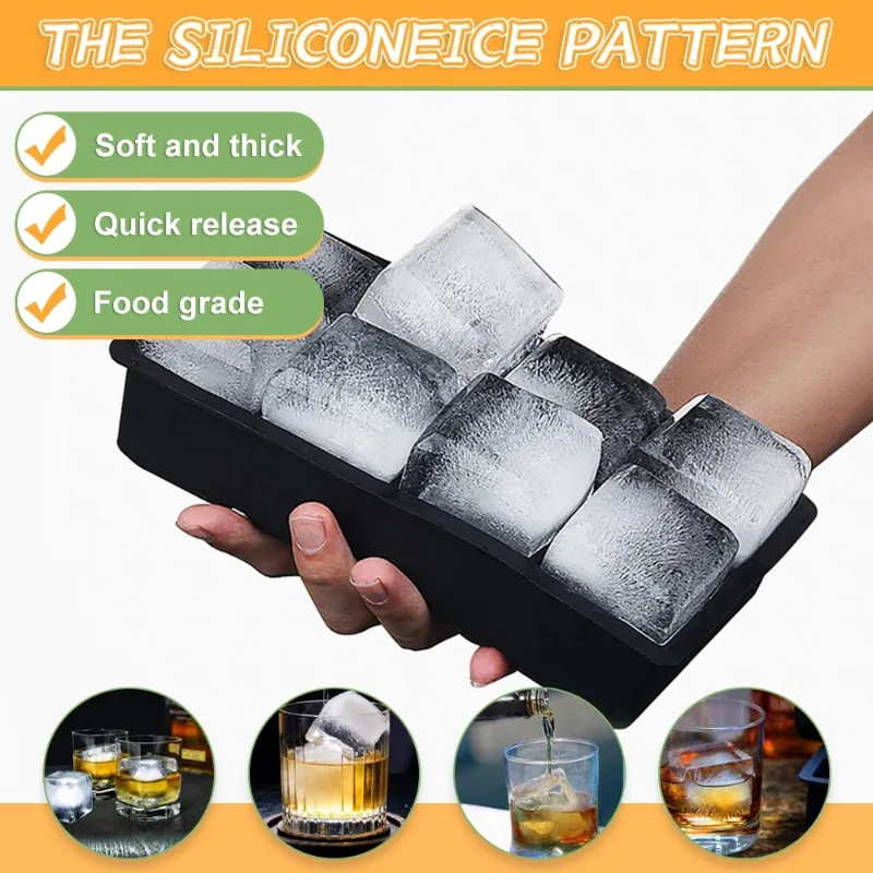 Black 8 Big Grids Food Grade Silicone Ice Cube Maker Jumbo Large Ice Cube  Square Tray DIY Mold Mould Kitchen Accessories - Price history & Review, AliExpress Seller - Shop5252024 Store