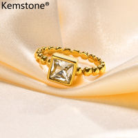 Kemstone แผ่นสแตนเลสสี่เหลี่ยม Zircon ชุบทองแหวนเครื่องประดับของขวัญสำหรับผู้หญิง