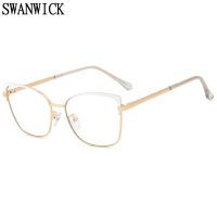 {Paopao glasses} Swanwick Blue Light Blocking แว่นตาผู้หญิง39; S แว่นตากรอบโลหะโปร่งใสตกแต่งวันหยุดสีขาวแฟชั่น Style