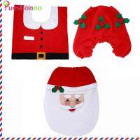 {Questionno} 3ชิ้น/เซ็ต Christmas Bath Mat Set Anti Slip Adjustable Toilet Rug Lid Tissue Cover