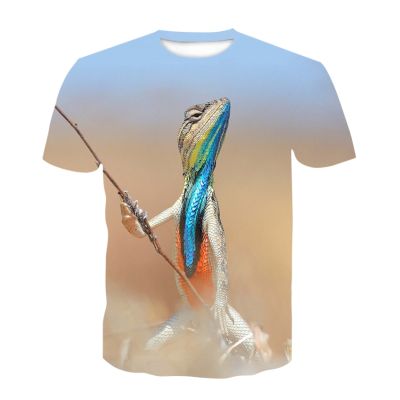 Chameleon รูปแบบเสื้อยืดผู้ชายผู้ชายสัตว์งู 3D แขนสั้นฤดูร้อนเสื้อลำลองแฟชั่น O-Neck เสื้อ Street เสื้อผ้า