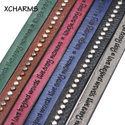 10mm Flat PU Leather Cord Rope Love Laugh Vintage Rivets Diy Jewelry Accessories Findings Jewelry Making Materials For Bracelet
