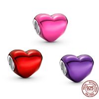 Authentic 925 Sterling Silver Metallic Pink Purple Red Heart Charm Bead Fit Original Pandora Bracelet Jewelry Fashion Gift