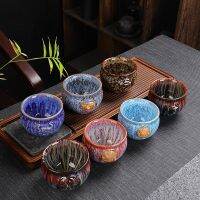 （glistening shop）เตาเผาหลากสีวินเทจ Pengujapaneseretrotea Cup Temmoku Glaze TeaSet HomeBowl Master Cup