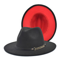 แฟชั่นฤดูหนาว CHAIN Patchwork Felt หมวกผู้หญิงหมวกผู้ชายกว้าง brim ขนสัตว์ JAZZ Fedora หมวกปานามา trilby หมวกแนวโน้ม Gambler หมวก