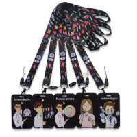 Doctor Nurse Black Lanyards ID Card Holder Hospital Badge Holders Hang Rope Lanyard Amusing Card Case Girls Retractable Clip Card Holders