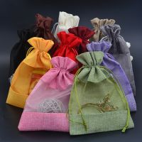 20/50/100PCS/Single side transparent drawstring jute bag candy packaging wedding birthday party gift beam storage