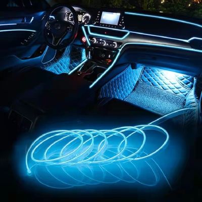 【CC】 5M Car Interior Atmosphere Lights ice blue Ambient Optic Lamp cigarette