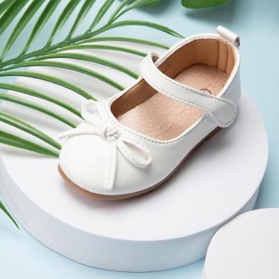 Children Shoes Bow Decor Mary Jane Flats Pu Anti-Slippery Princess Solid Color Little Baby Girls Pu Shoes
