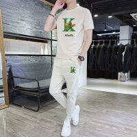 【Hot Sale】 silk casual suit short-sleeved mens 2023 summer new trendy with handsome clothes