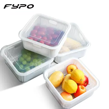 Fruit Vegetable Storage Containers for Fridge 4 Pack Draining Fresh  Containers 3 in 1 Produce Saver Storage Containers Large Organizer Bins  with Lid & Colander for Salad Meet Storage 