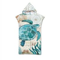 Retro turtle Hooded Beach Towel Microfiber Towel Poncho for Swimming Beach Adults and Children Shower Towel bathroom