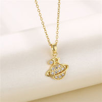 New Shining Zircon Crystal Dream Planet Pendant Stainless Steel Women Necklaces Exquisite No Fade Gold Color Female Jewelry Gift