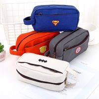 ✨GenieKorean Creative Canvas Pencil Bag Large Capacity Simple Multi-layer Zipper Stationery Bag Pencil Case