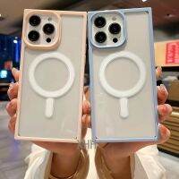 ตัวดูดแม่เหล็กกรอบสี่เหลี่ยมสำหรับ IPhone 14 13 12 11 Pro Max กรอบซิลิโคนนิ่มแบบเคสป้องกันลายลูกกวาดโปร่งใส