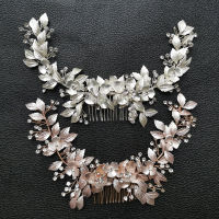 SLBRIDAL Handmade Wired Rhinestones Crystals Flower Leaf Long Wedding Hair Comb Bridal Headband Hair accessories Women Jewelry