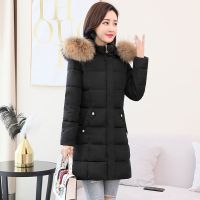 THQ369 Off-Season Clearance Cotton Coat ผู้หญิงกลางความยาวฤดูหนาว Big Fur Collar Slim Down Cotton Coat หนาขนาดใหญ่ผ้าฝ้ายแจ็คเก็ตน้ำ