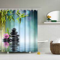 【hot】❀☏  Landscape Shower Curtain Set Creek Stone Fabric Polyester Floral