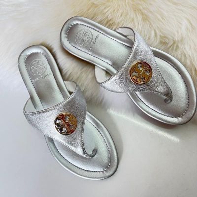 2023 summer new flat flip-flops sandals round toe beach tb slippers outer wear solid color sandals and slippers women