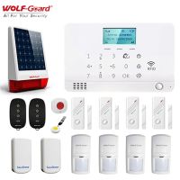 【LZ】℗❀  Wolf-Guard LCD GSM SMS Wireless Home Alarm Security Burglar System Solar Siren SOS Vibrating Door Sensor PIR Detector Keyfobs